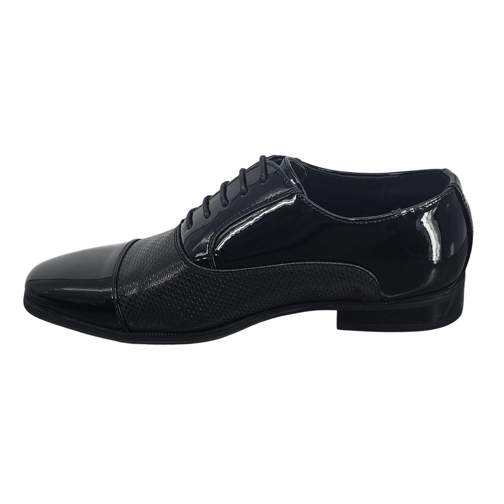 Robert David Mens Black Patent and Textured Cap Toe Oxford Dress Shoes 11 New - Picture 6 of 9
